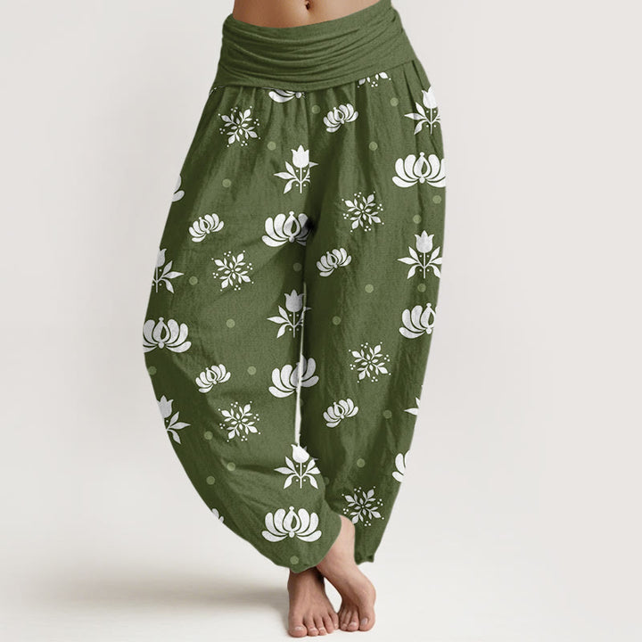 Pantalones harén con cintura elástica para mujer, con estampado de lunares pequeños y piedras de Buddha Stones - Verde oliva - US22，UK/AU26，EU54 (6XL) - image 4