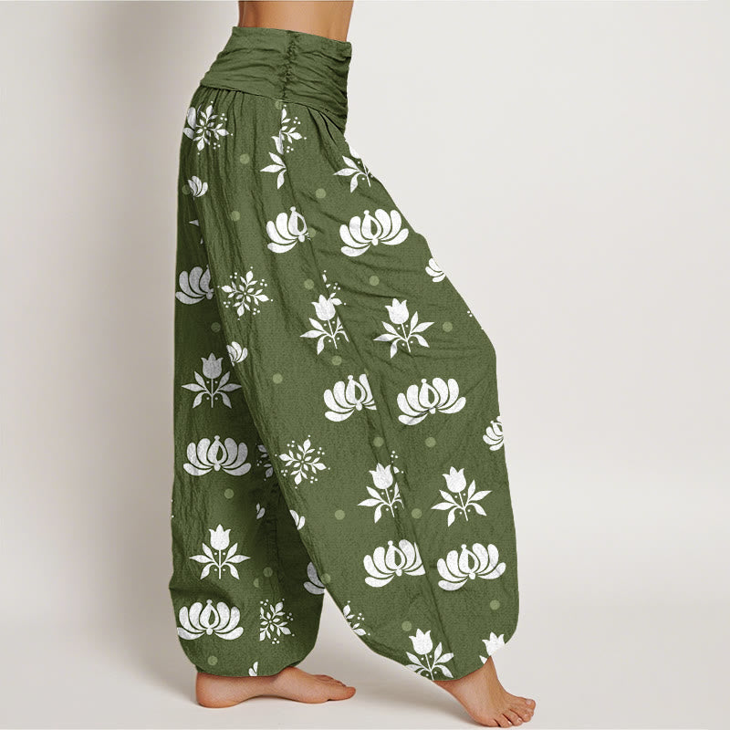 Pantalones harén con cintura elástica para mujer, con estampado de lunares pequeños y piedras de Buddha Stones - image 6