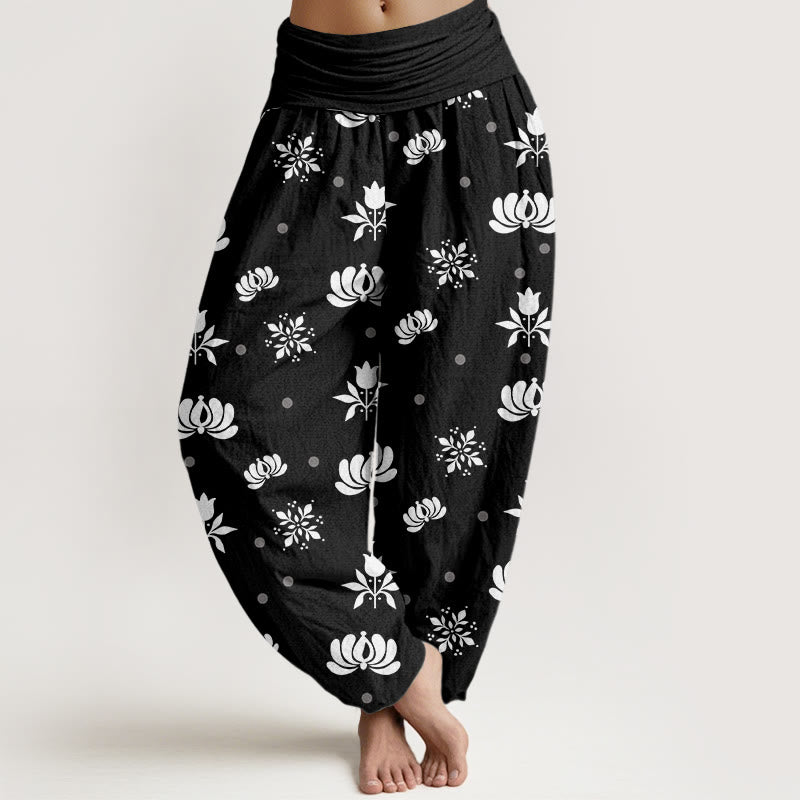 Pantalones harén con cintura elástica para mujer, con estampado de lunares pequeños y piedras de Buddha Stones - Negro - US22，UK/AU26，EU54 (6XL) - image 7