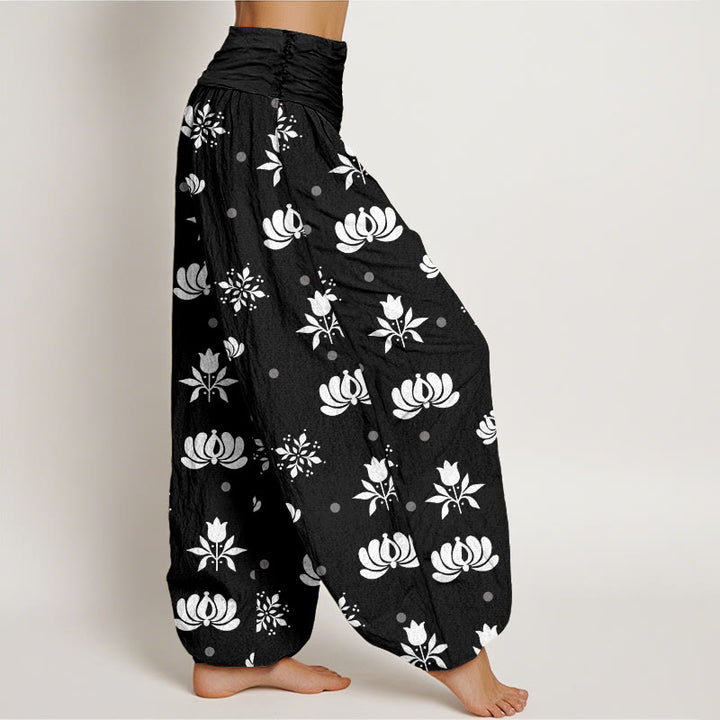 Pantalones harén con cintura elástica para mujer, con estampado de lunares pequeños y piedras de Buddha Stones - image 8