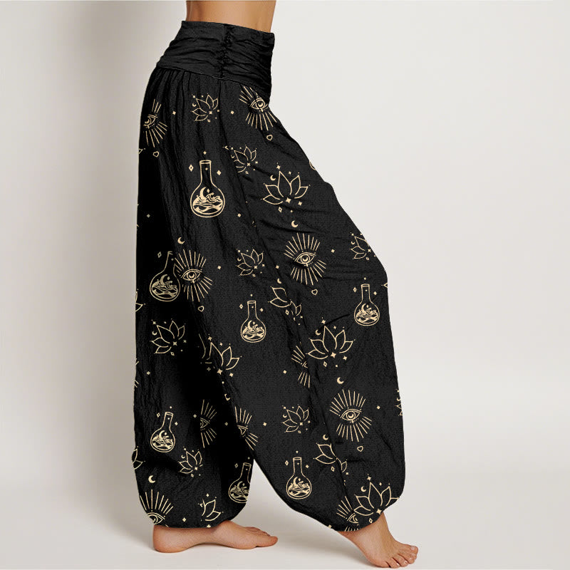 Pantalones harén informales con estampado de Ojo de Horus y Buddha Stones para mujer, con cintura elástica - image 1