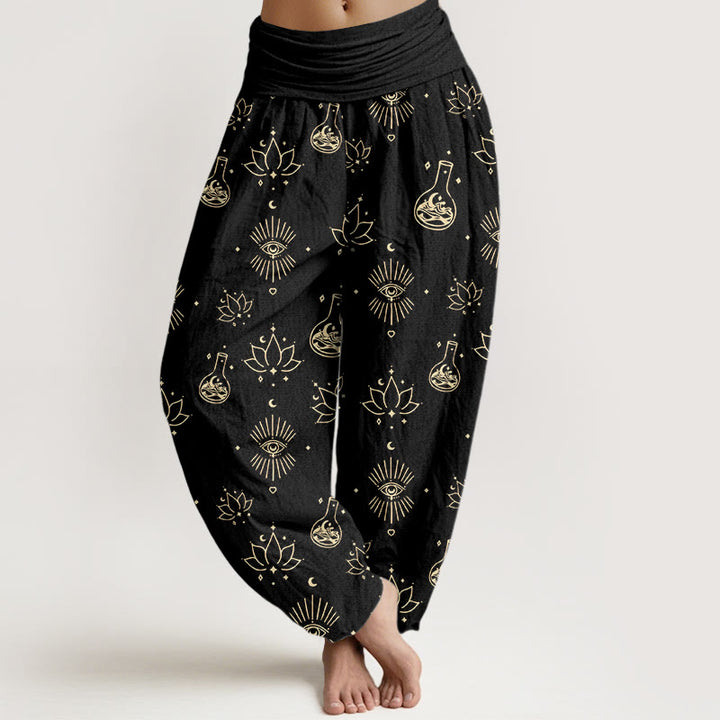 Pantalones harén informales con estampado de Ojo de Horus y Buddha Stones para mujer, con cintura elástica - Negro - US22，UK/AU26，EU54 (6XL) - image 1