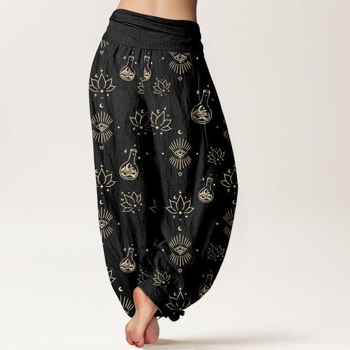 Pantalones harén informales con estampado de Ojo de Horus y Buddha Stones para mujer, con cintura elástica - image 3