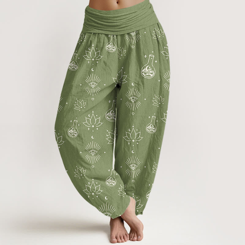 Pantalones harén informales con estampado de Ojo de Horus y Buddha Stones para mujer, con cintura elástica - Verde oliva - US22，UK/AU26，EU54 (6XL) - image 7