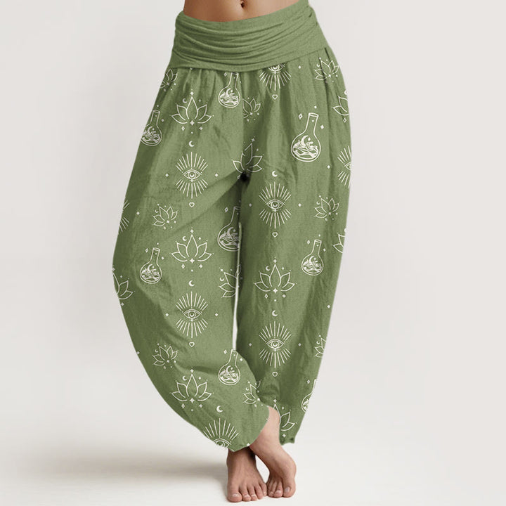 Pantalones harén informales con estampado de Ojo de Horus y Buddha Stones para mujer, con cintura elástica - Verde oliva - US22，UK/AU26，EU54 (6XL) - image 8