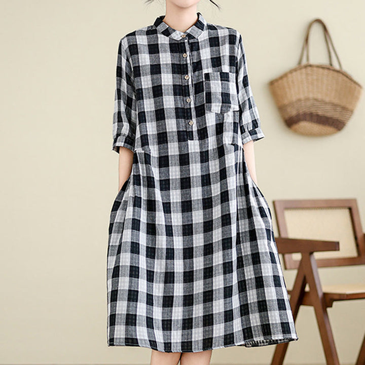 Vestido midi de lino y algodón con estampado de Buddha Stones, manga corta y bolsillos - image 11