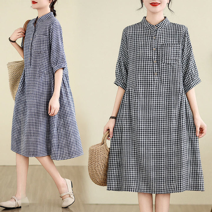 Vestido midi de lino y algodón con estampado de Buddha Stones, manga corta y bolsillos - image 18