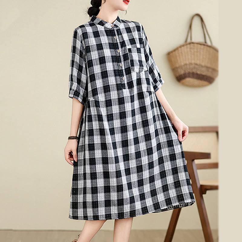 Vestido midi de lino y algodón con estampado de Buddha Stones, manga corta y bolsillos - image 10