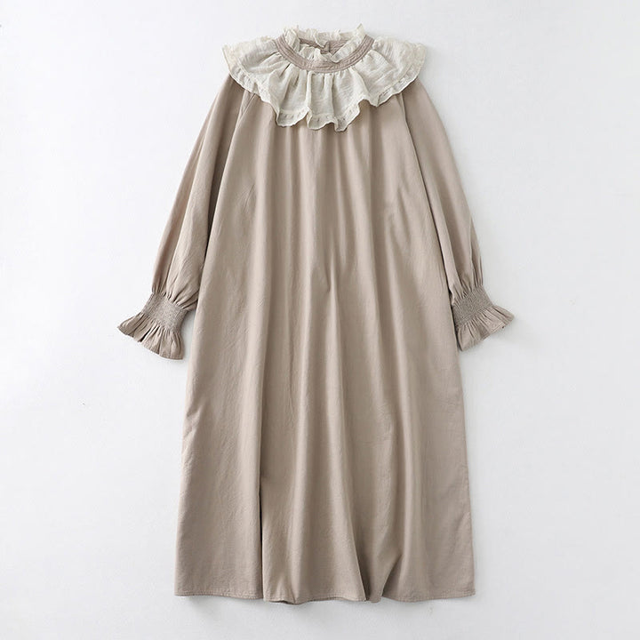 Vestido midi de algodón con mangas largas abullonadas, diseño de patchwork de encaje con volantes y bolsillos de Buddha Stones - Lino - US12, UK/AU16, EU44 (2XL) - image 17