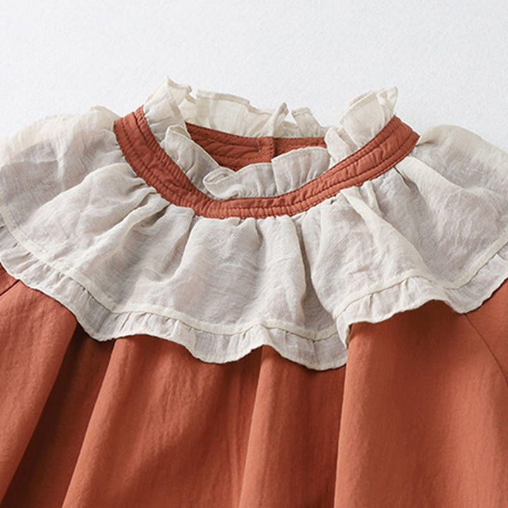 Vestido midi de algodón con mangas largas abullonadas, diseño de patchwork de encaje con volantes y bolsillos de Buddha Stones - image 3