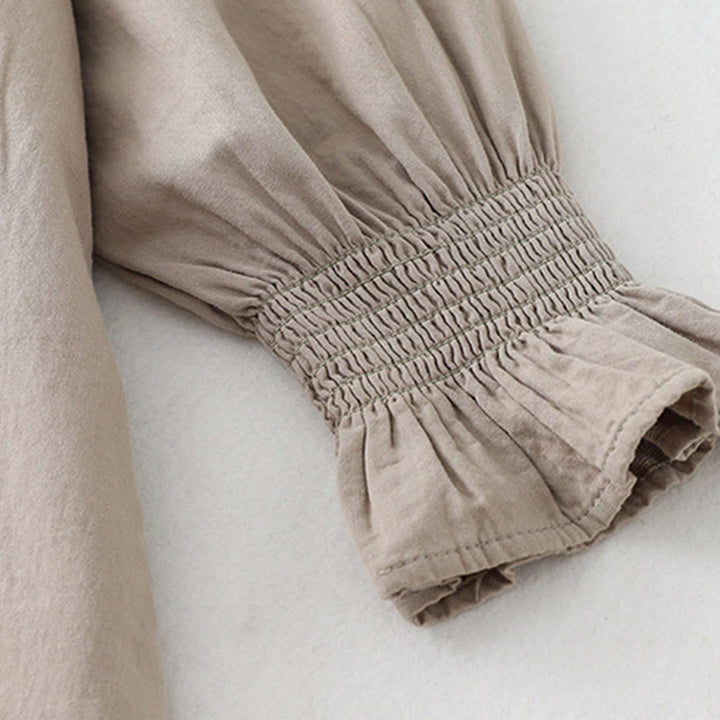 Vestido midi de algodón con mangas largas abullonadas, diseño de patchwork de encaje con volantes y bolsillos de Buddha Stones - image 19