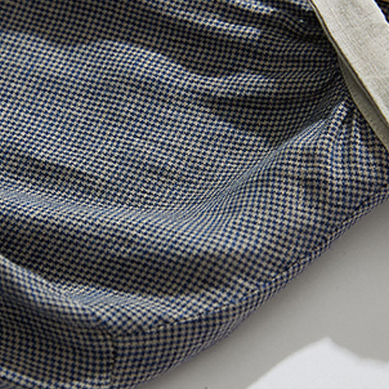 Vestido midi de lino y algodón con mangas largas y bolsillos, diseño de Buddha Stones Commute DimGray Plaid Lantern - image 4