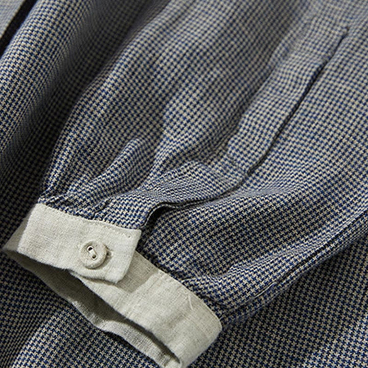 Vestido midi de lino y algodón con mangas largas y bolsillos, diseño de Buddha Stones Commute DimGray Plaid Lantern - image 5