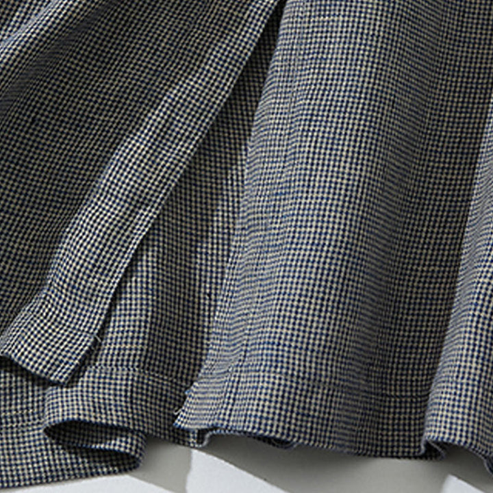 Vestido midi de lino y algodón con mangas largas y bolsillos, diseño de Buddha Stones Commute DimGray Plaid Lantern - image 9