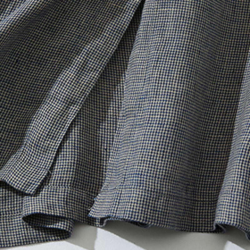 Vestido midi de lino y algodón con mangas largas y bolsillos, diseño de Buddha Stones Commute DimGray Plaid Lantern - image 8