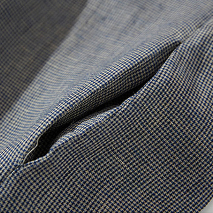 Vestido midi de lino y algodón con mangas largas y bolsillos, diseño de Buddha Stones Commute DimGray Plaid Lantern - image 7