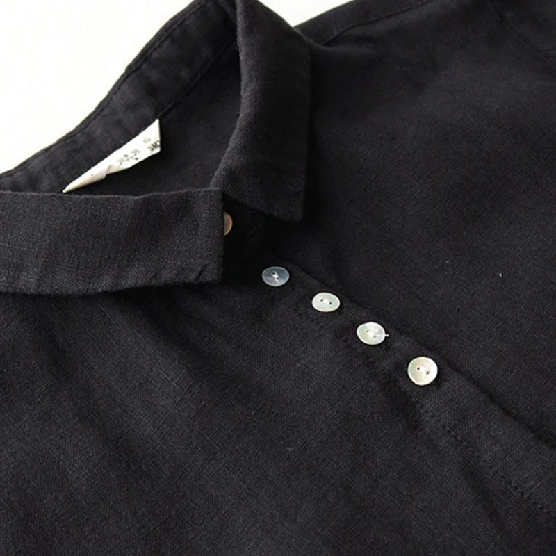 Vestido midi de lino y algodón con solapa, mangas tres cuartos y bolsillos, diseño de botones con Buddha Stones - image 4