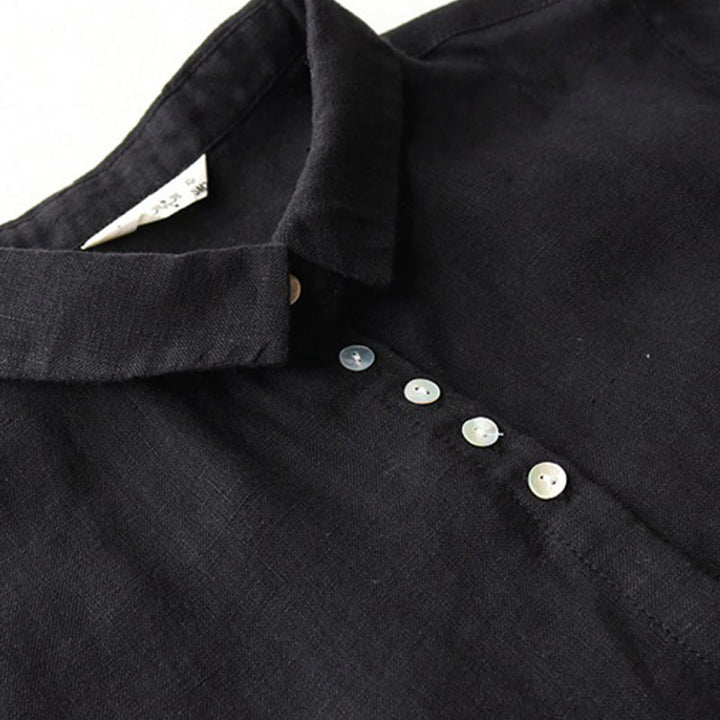 Vestido midi de lino y algodón con solapa, mangas tres cuartos y bolsillos, diseño de botones con Buddha Stones - image 4