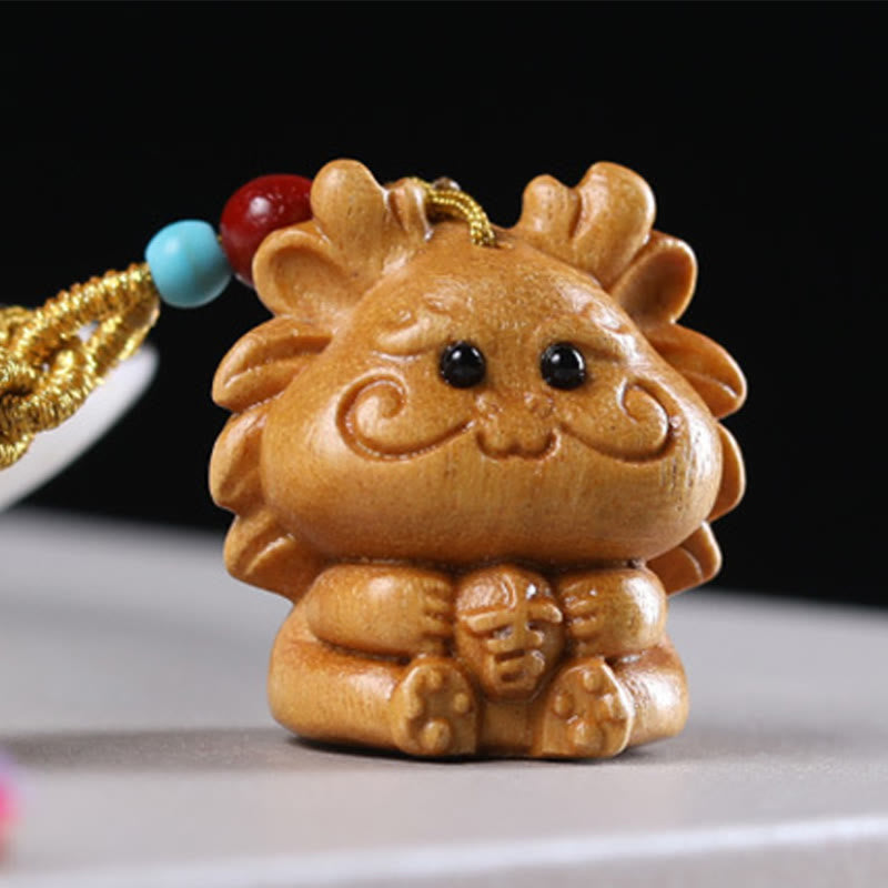Llavero con borlas coloridas y Buddha Stones de sándalo, 12 bendiciones del zodiaco chino - Dragón - image 1