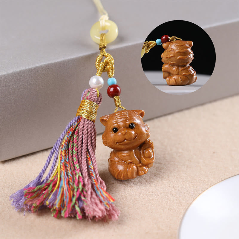 Llavero con borlas coloridas y Buddha Stones de sándalo, 12 bendiciones del zodiaco chino - Tigre - image 17