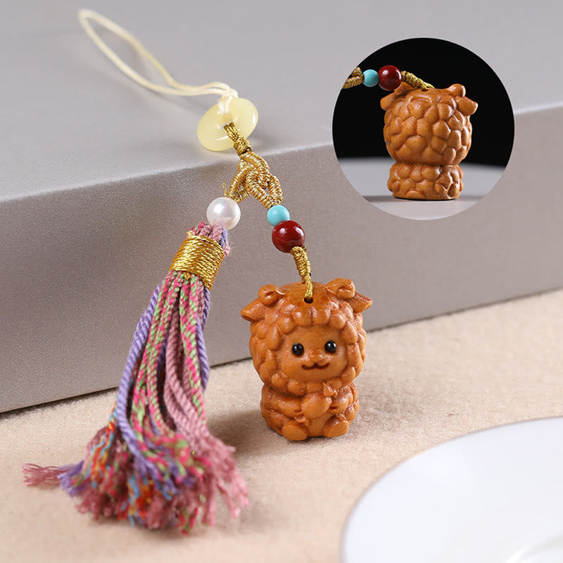 Llavero con borlas coloridas y Buddha Stones de sándalo, 12 bendiciones del zodiaco chino - Cabra - image 25