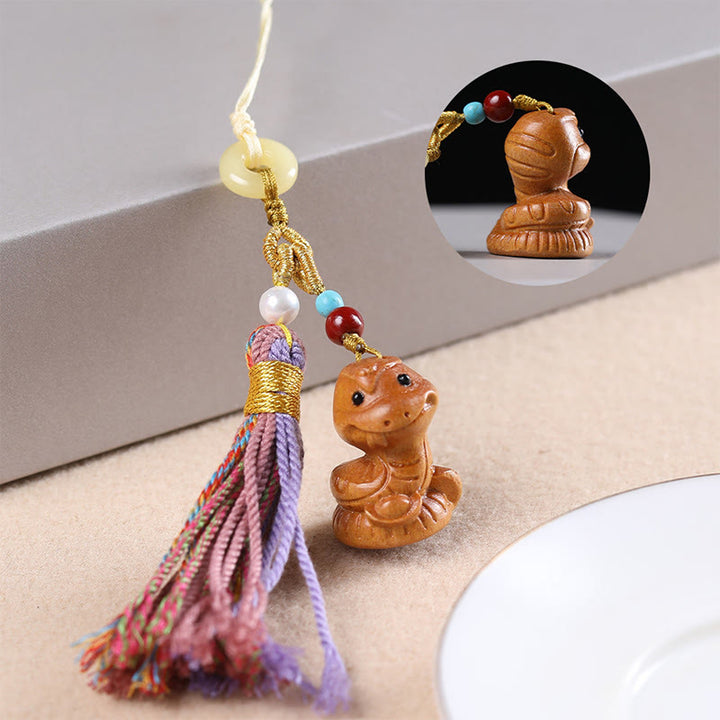 Llavero con borlas coloridas y Buddha Stones de sándalo, 12 bendiciones del zodiaco chino - Serpiente - image 21