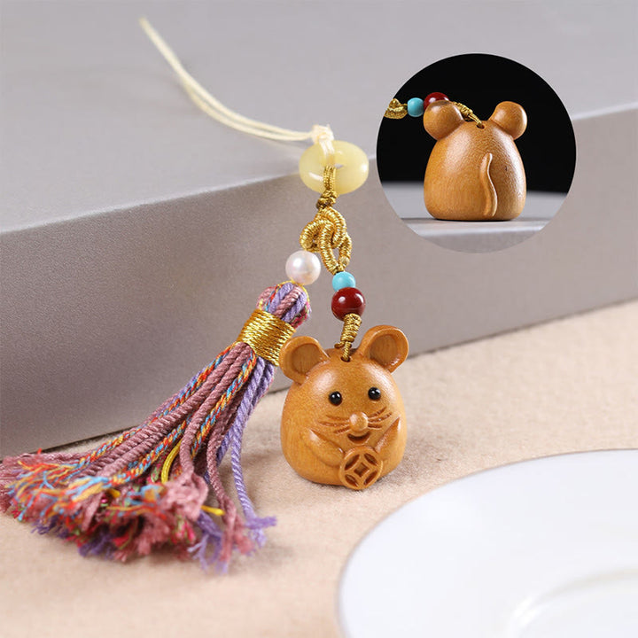 Llavero con borlas coloridas y Buddha Stones de sándalo, 12 bendiciones del zodiaco chino - Rata - image 7