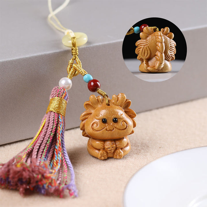 Llavero con borlas coloridas y Buddha Stones de sándalo, 12 bendiciones del zodiaco chino - image 3