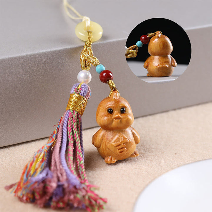 Llavero con borlas coloridas y Buddha Stones de sándalo, 12 bendiciones del zodiaco chino - Gallo - image 29