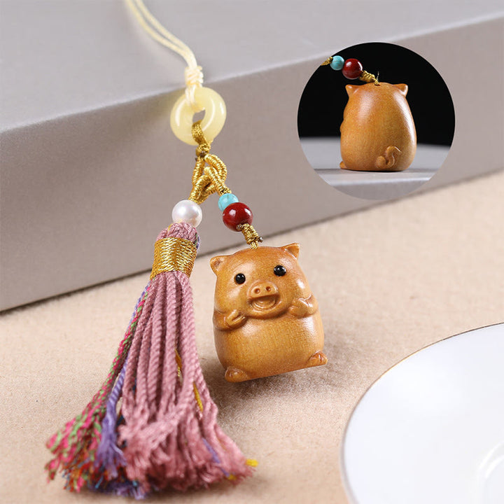 Llavero con borlas coloridas y Buddha Stones de sándalo, 12 bendiciones del zodiaco chino - Cerdo - image 33