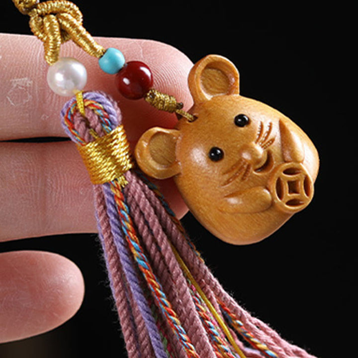 Llavero con borlas coloridas y Buddha Stones de sándalo, 12 bendiciones del zodiaco chino - image 8