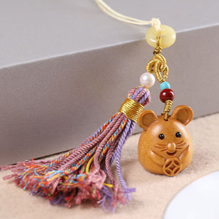 Llavero con borlas coloridas y Buddha Stones de sándalo, 12 bendiciones del zodiaco chino - image 10