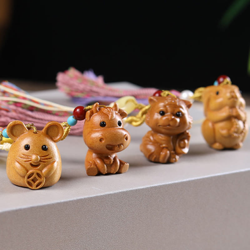 Llavero con borlas coloridas y Buddha Stones de sándalo, 12 bendiciones del zodiaco chino - image 35