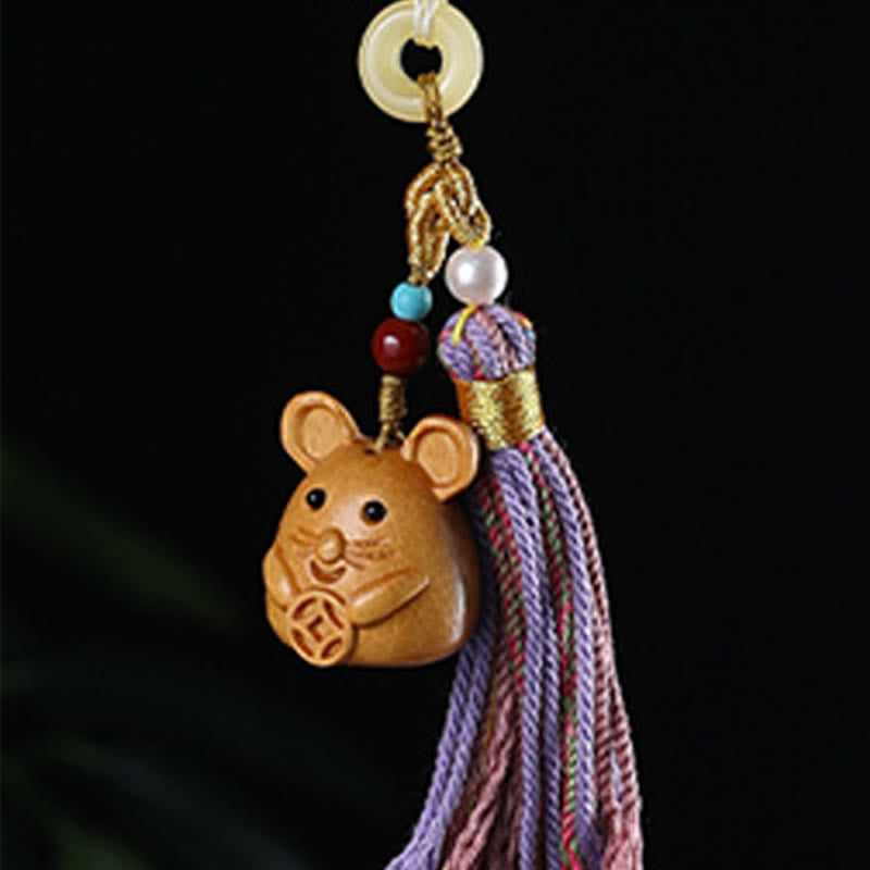 Llavero con borlas coloridas y Buddha Stones de sándalo, 12 bendiciones del zodiaco chino - image 11