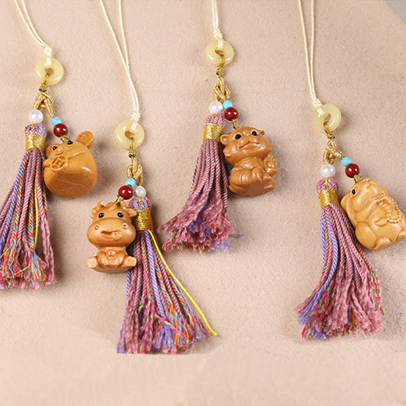 Llavero con borlas coloridas y Buddha Stones de sándalo, 12 bendiciones del zodiaco chino - image 36