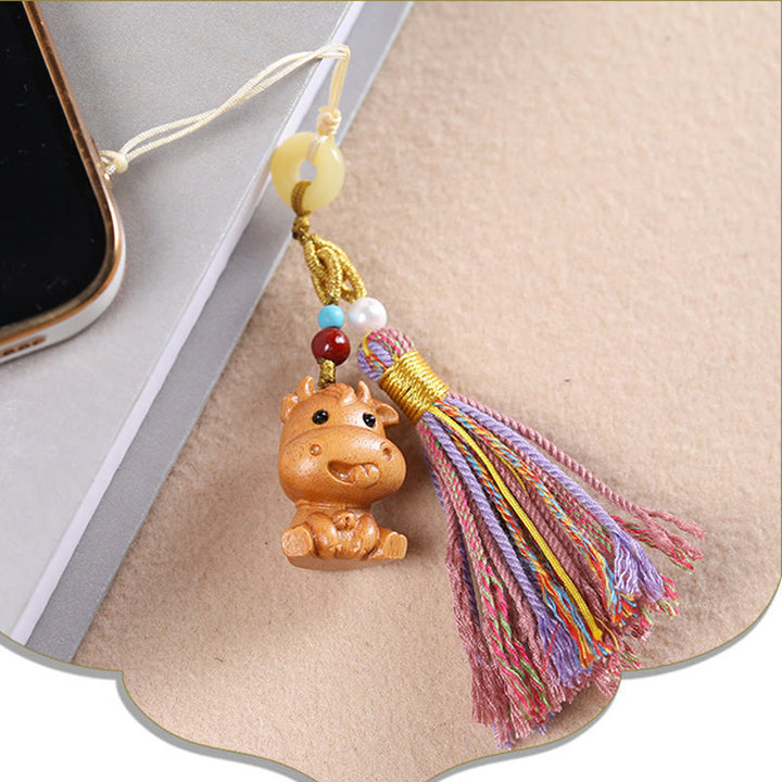 Llavero con borlas coloridas y Buddha Stones de sándalo, 12 bendiciones del zodiaco chino - image 14