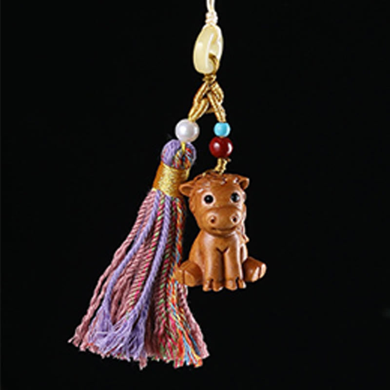 Llavero con borlas coloridas y Buddha Stones de sándalo, 12 bendiciones del zodiaco chino - image 24