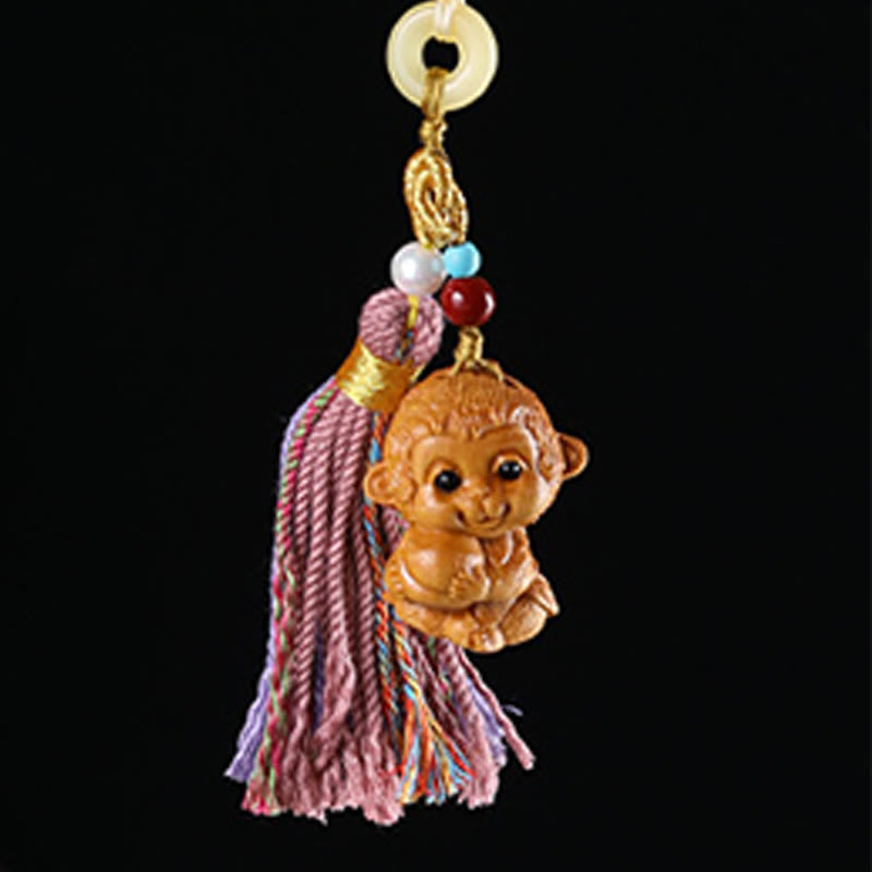 Llavero con borlas coloridas y Buddha Stones de sándalo, 12 bendiciones del zodiaco chino - image 28