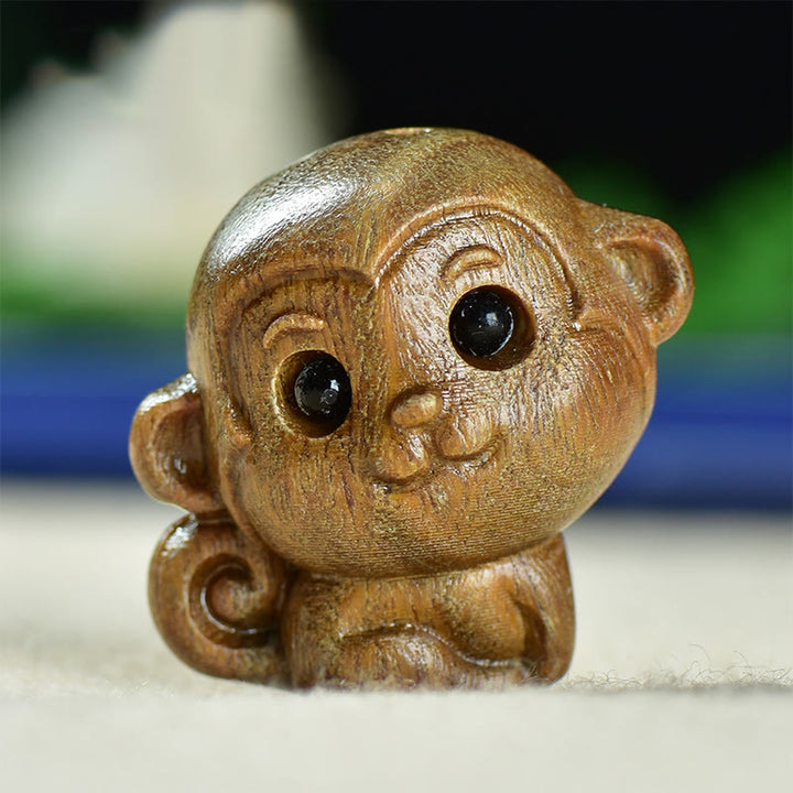 Buddha Stones, sándalo verde, hoja pequeña, sándalo rojo, monos lindos, animales, decoración de paz - Mono de sándalo verde (28 x 28 x 22 mm) - image 1