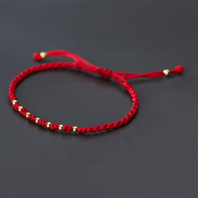 Pulsera trenzada de hilo rojo con cuentas de oro bañadas en plata de ley 925 y Buddha Stones - image 10