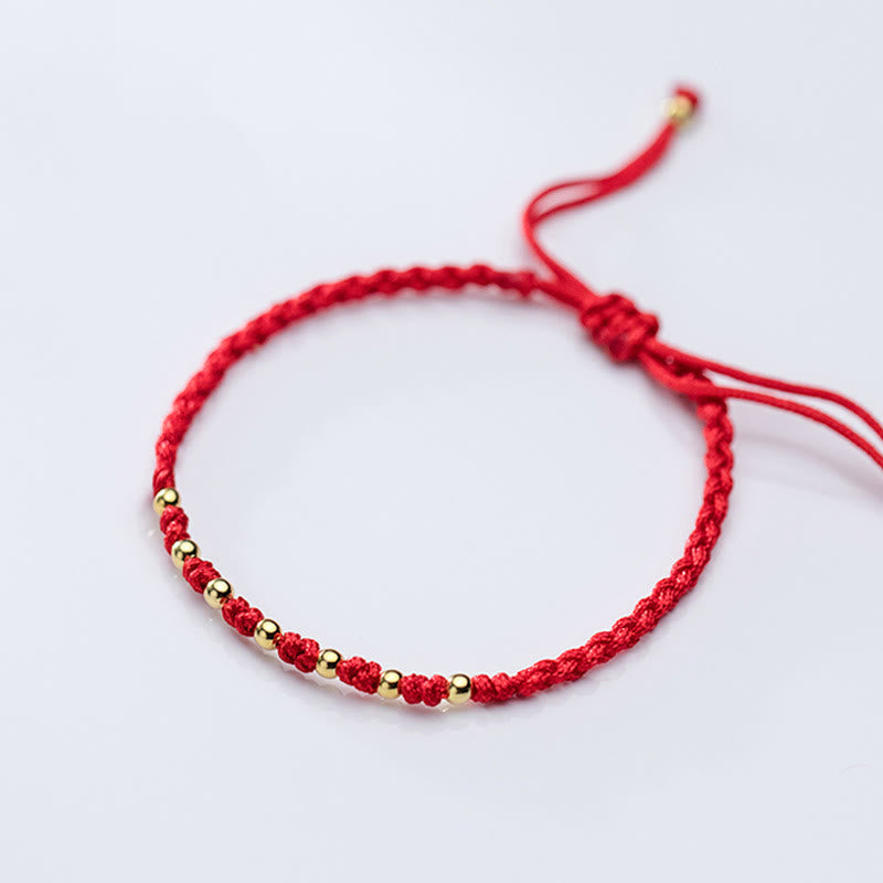 Pulsera trenzada de hilo rojo con cuentas de oro bañadas en plata de ley 925 y Buddha Stones - image 11