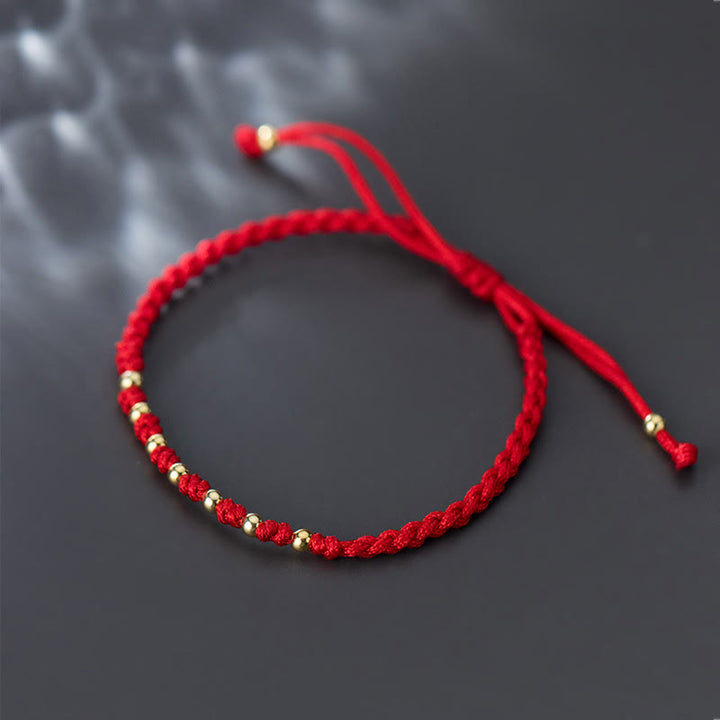 Pulsera trenzada de hilo rojo con cuentas de oro bañadas en plata de ley 925 y Buddha Stones - image 8