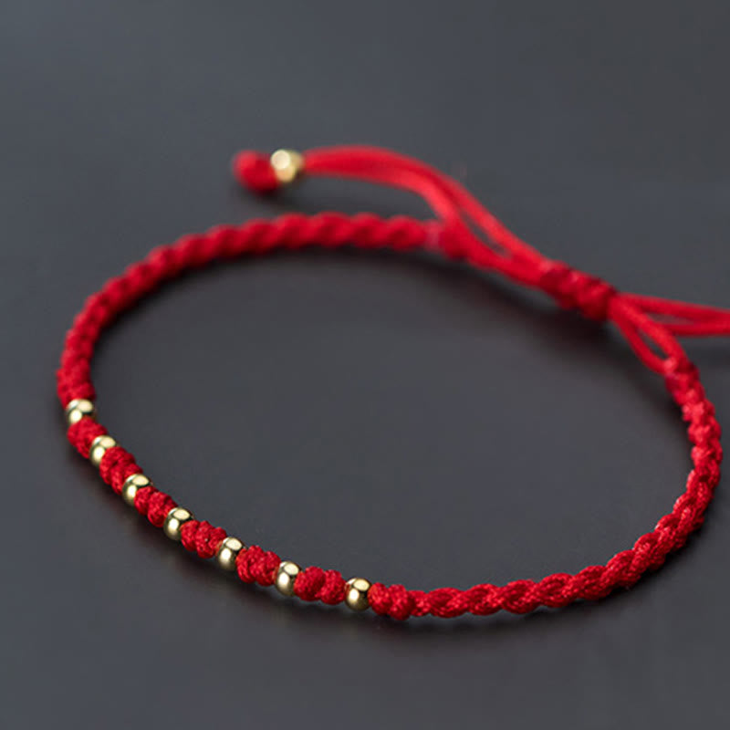 Pulsera trenzada de hilo rojo con cuentas de oro bañadas en plata de ley 925 y Buddha Stones - image 12
