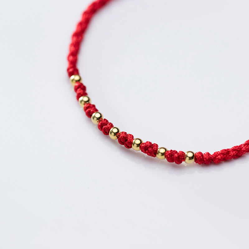 Pulsera trenzada de hilo rojo con cuentas de oro bañadas en plata de ley 925 y Buddha Stones - image 14