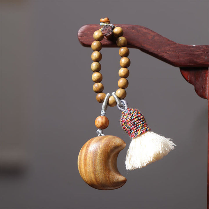 Llavero con borlas de cuerda de color sándalo verde natural y Buddha Stones, con estrellas y lunas. - image 6