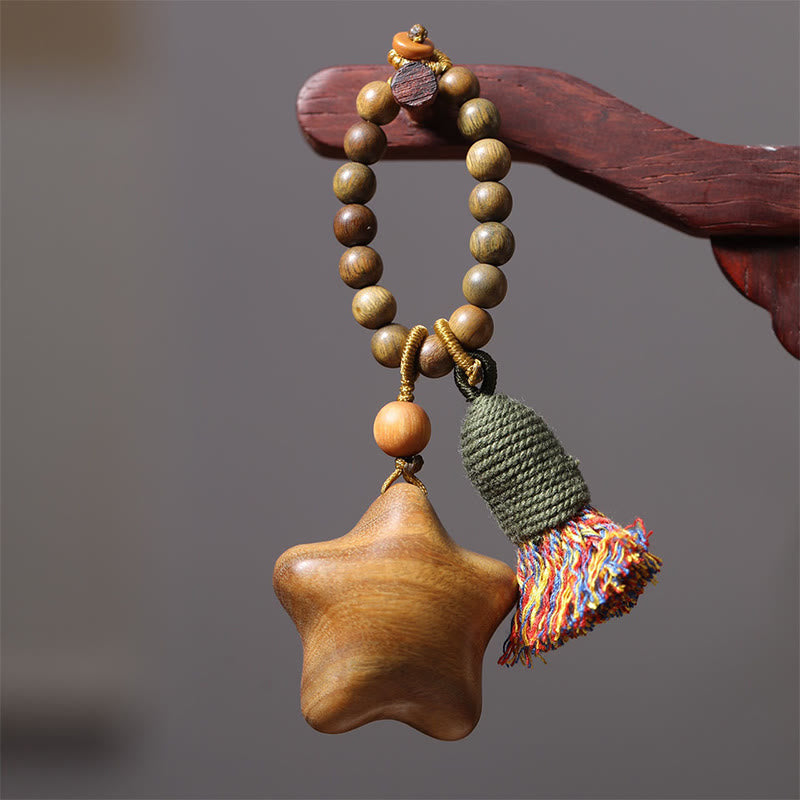 Llavero con borlas de cuerda de color sándalo verde natural y Buddha Stones, con estrellas y lunas. - image 2