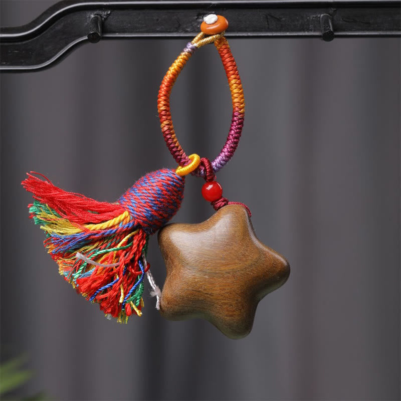 Llavero de la paz con Buddha Stones tibetanas de colores, cuerda de sándalo verde, estrella y luna - Estrella (23*36 mm) - image 1