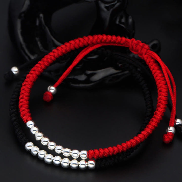 Pulsera de la suerte con cuentas simples de Buddha Stones en plata de ley 925 estilo retro con nudo - image 4