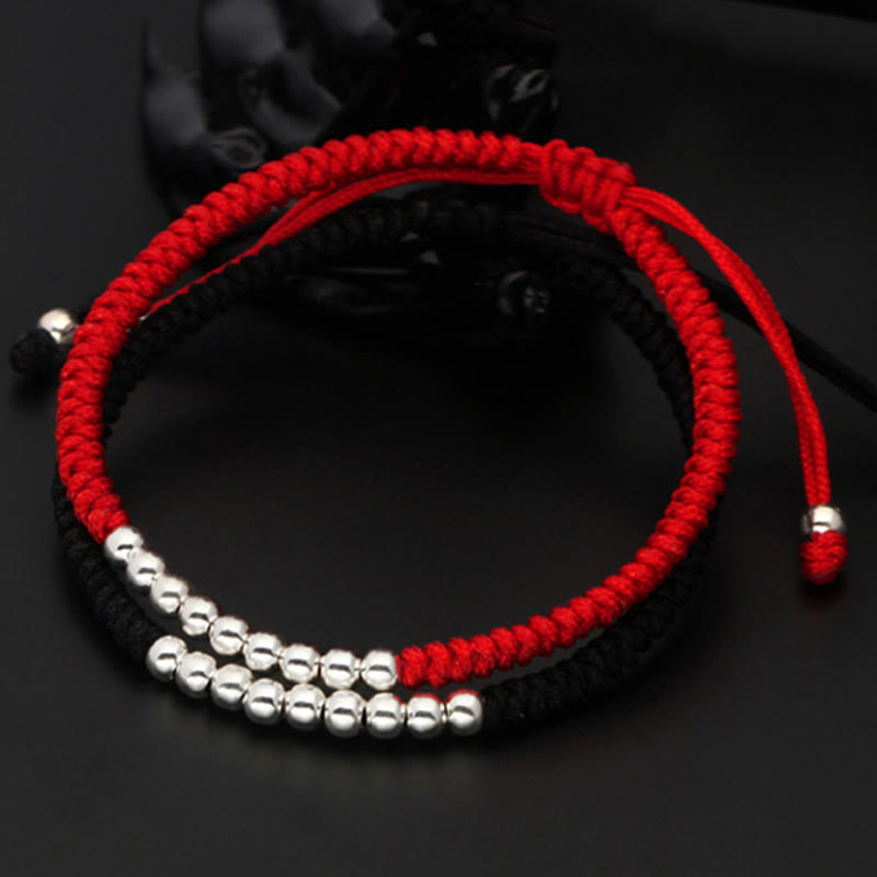 Pulsera de la suerte con cuentas simples de Buddha Stones en plata de ley 925 estilo retro con nudo - image 3