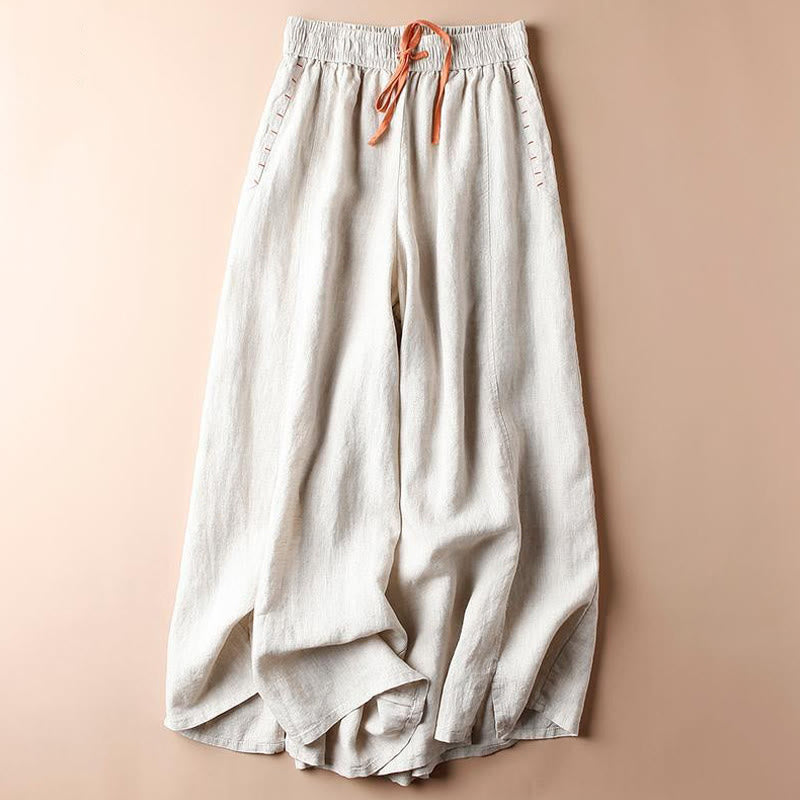 Pantalones casuales de algodón Buddha Stones con dobladillo con abertura para mujer, de pierna ancha y bolsillos, de largo 7-8 - Concha - US8-10，UK/AU12-14，EU40-42 (2XL) - image 0